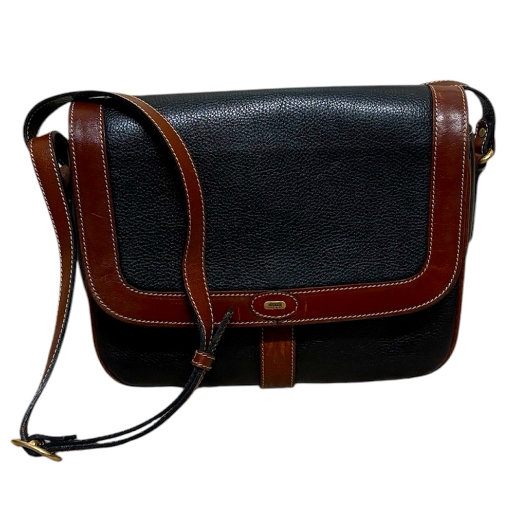 Bally authentic leather brown black vintage crossbody bag purse adjustable EUC